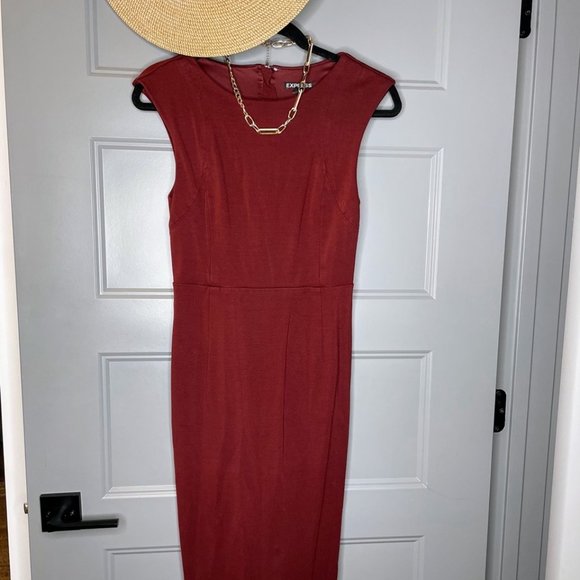 Express Size 4 Burgundy Midi Work/Cocktail Dress - Picture 4 of 4